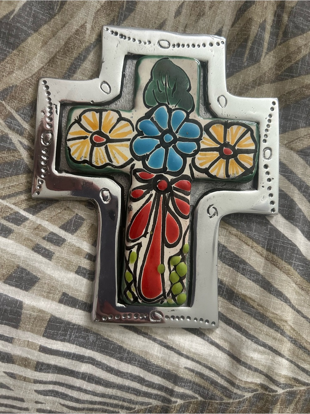 Stunning Hand Painted Decorative Floral Talavera Cross Wall Art - Multicolor - Picture 5 of 5